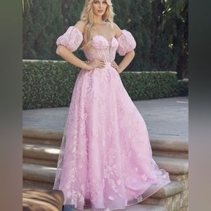 Pink/multi or sky blue strapless long corset lace up back sequin